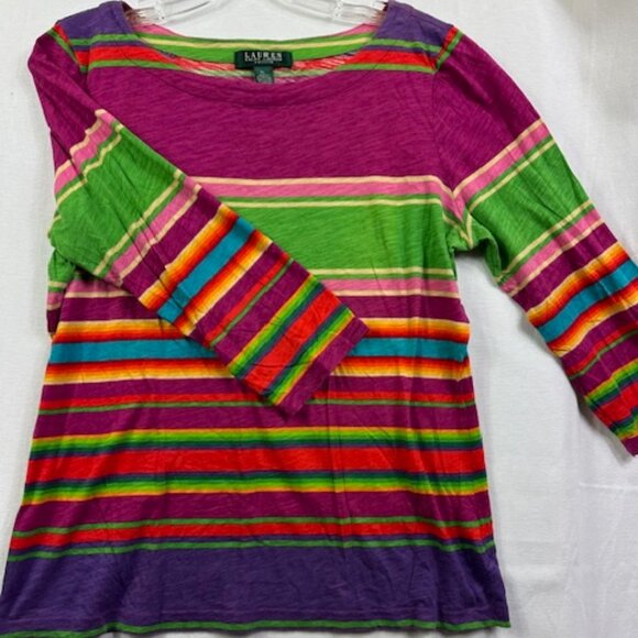 Lauren Ralph Lauren Petite Large PL 3/4 Sleeve Shirt Top Blouse colorful - Picture 1 of 7